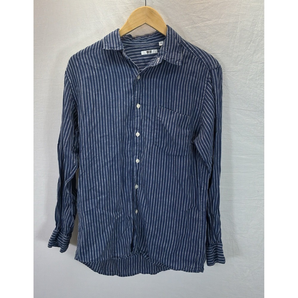 Uniqlo Linen Striped Shirt Men's Size M Button Up Long Sleeve Casual Travel